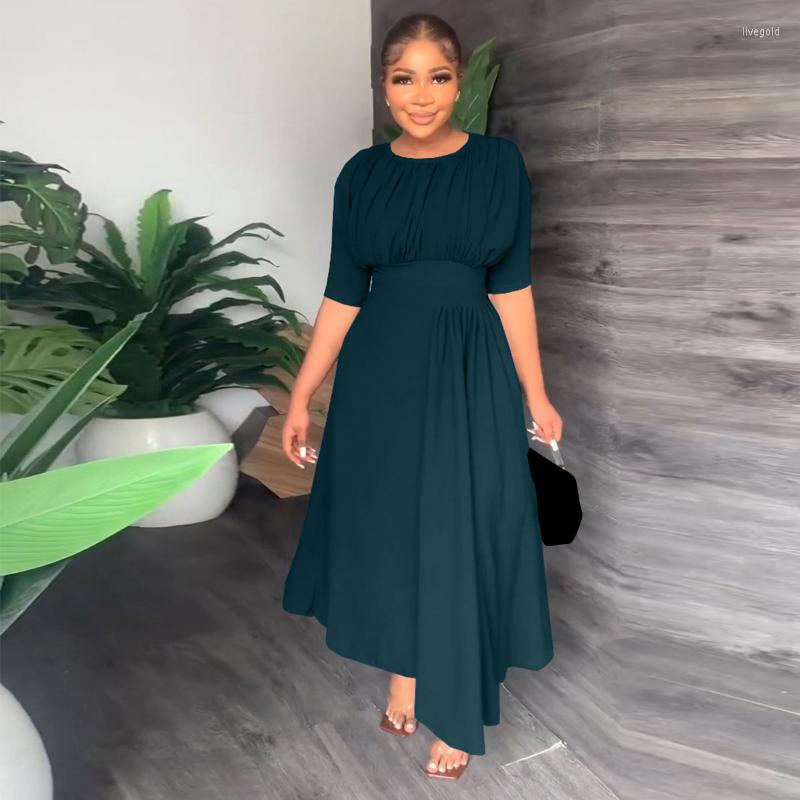 

Party Dresses WUHE Vintage Asymmetrical Big Swing Half Sleeve Maxi Dress Women Sexy Zipper Back Draped Tunic High Waist Long Vestidos, Pink