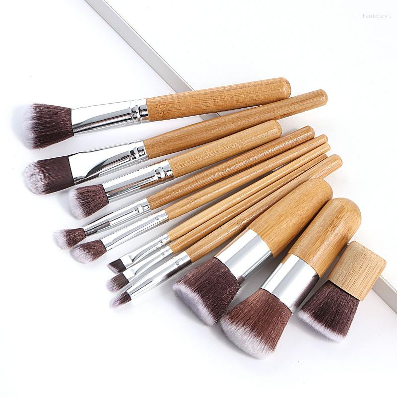 

Makeup Brushes 11pcs Natural Bamboo Handle Set High Quality Foundation Blending Cosmetic Brush With Bag Beauty