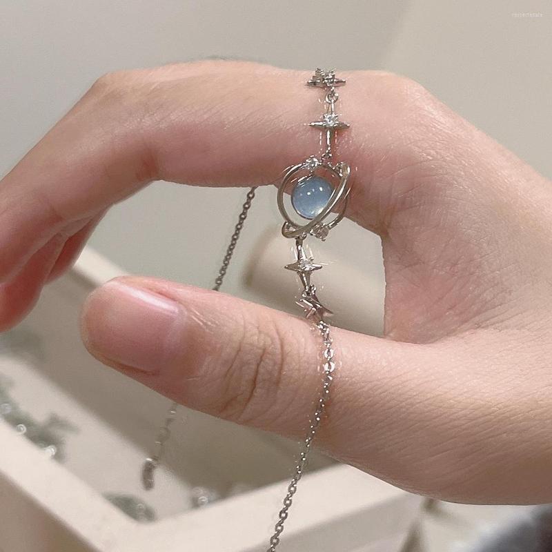 

Strand Korean Elegant Blue Opal Space Bracelet For Women Girs Delicate Zircon Starlight Bangles Party Hip Hop Jewelry Gifts