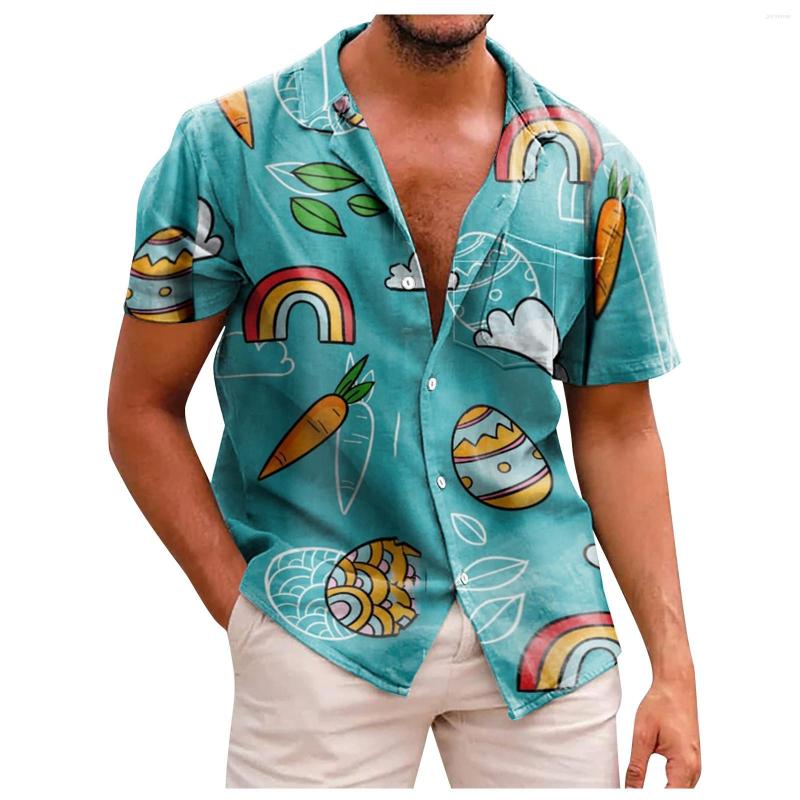 

Men's Casual Shirts Hawaiian Mens Tropical Easter Print Beach Shirt Summer Short Sleeve Vacation Clothing Hawaii Men Tops, Sky blue