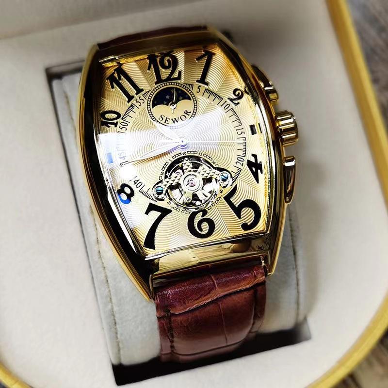

Wristwatches Luxury Automatic Mechanical Watch For Men Wrist Tourbillon Skeleton Clock Male Luminous Cool Tonneau Man WristwatchWristwatches