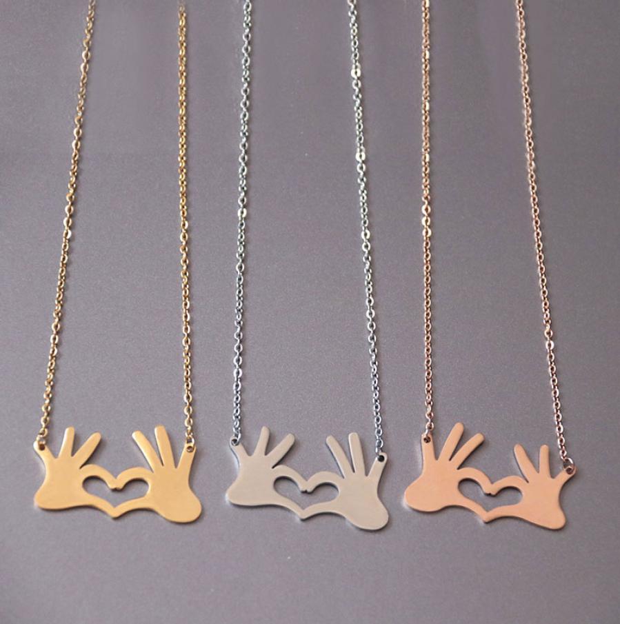 

Well Designed Origami Palm Heart Pendants Necklace Love Heart Stainless Steel Charms Chokers Necklaces Women Girls Kids Loved Gift1294216