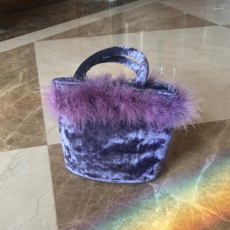 

Evening Bags Fashion Furry Women Small Shoulder Crossbody Vintage Velvet Ladies Bucket Bag Luxury Female Clutch Purse Handbags, Purple