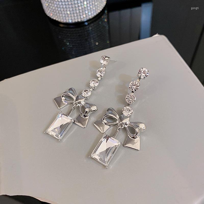 

Dangle Earrings 2023 Arrival Metal Trendy Water Drop Women Exaggerated Bow Long Elegnat Jewelry