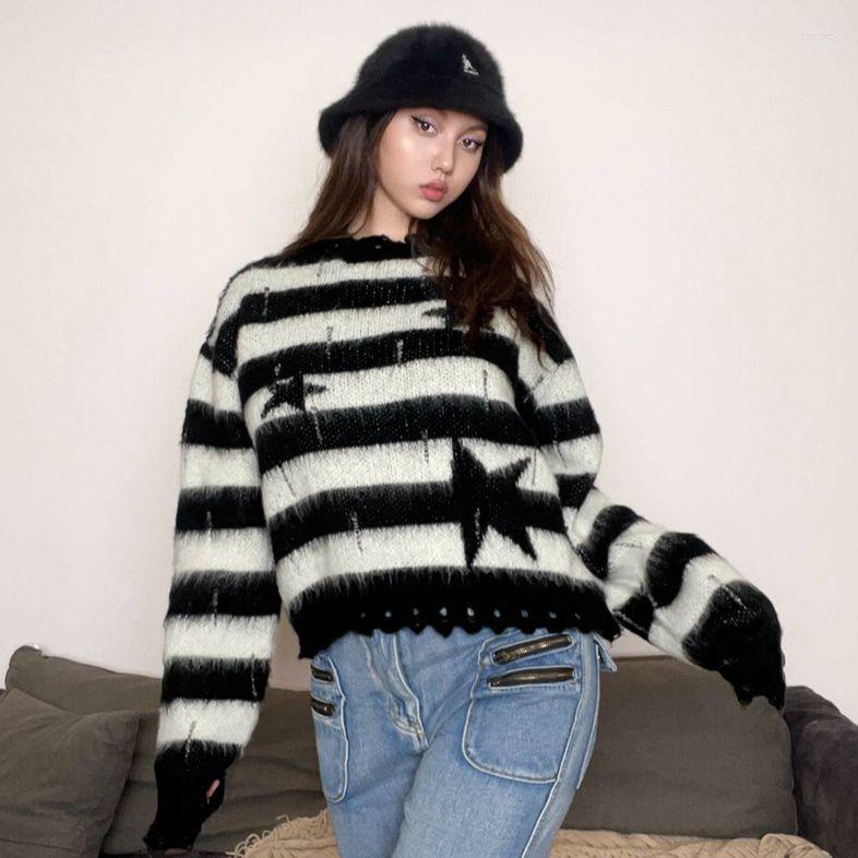 

Women' Sweaters Vintage Classic Mohair Stripes Star Streetwear Gothic Punk Y2K Sweater Men Women Loose Pullover Harajuku Cotton Knit, Sky blue