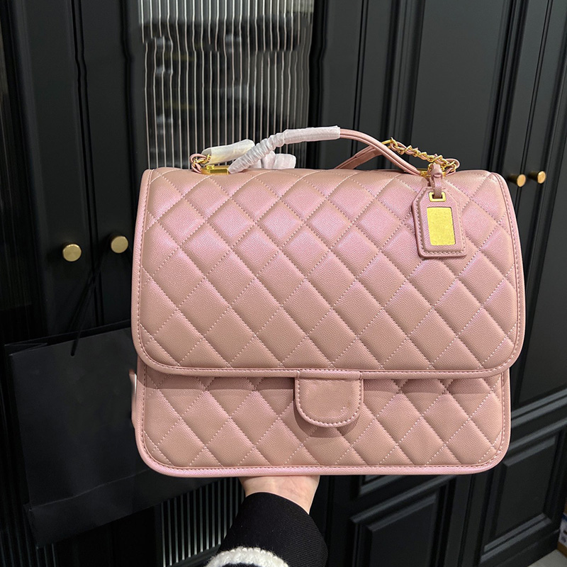 

Womens Shiny Pink Caviar Leather Backpack Bags Classic Messenger Real Leather Calfskin Shoulder Handbags Jumbo Purse Multi Pochette Outdoor Sacoche 32X25CM, Box