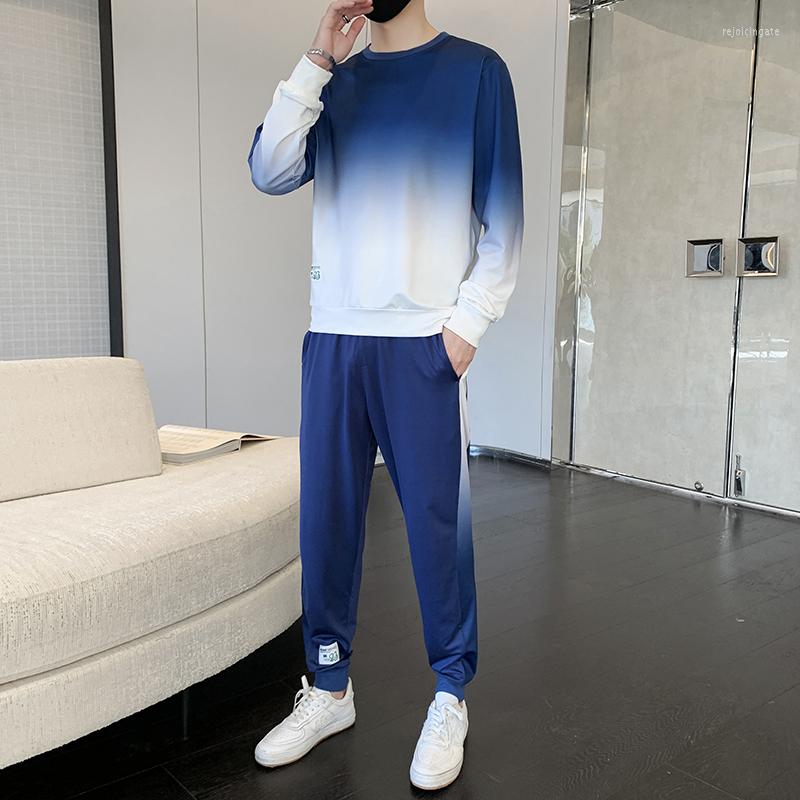 

Men's Tracksuits Gradient Tracksuit Men 2 Piece Set Spring And Autumn Casual Outfits Lightweight Fashion Clothing Hip Hop Breathe Clothes, Blue