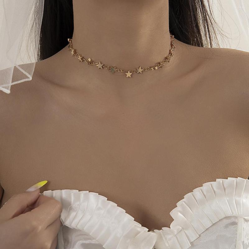 

Chains Simple Geometric Golden Stars Station Necklace For Women Party Copper Clavicle Chain Chokers Short Collar Jewelry 2023