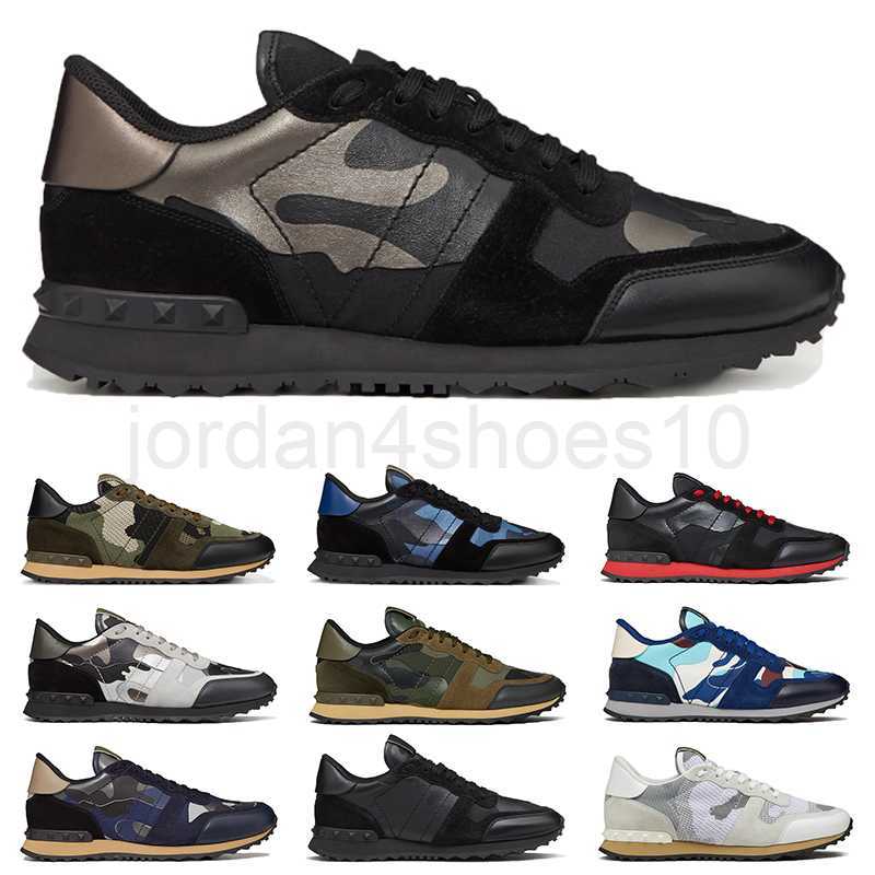 

men women luxury designer shoes Valentinoity Sneakers Knit Rockrunner in camouflage mesh fabric Rubber stud Triple White Beige mens trainers Jogging Walking 5.0