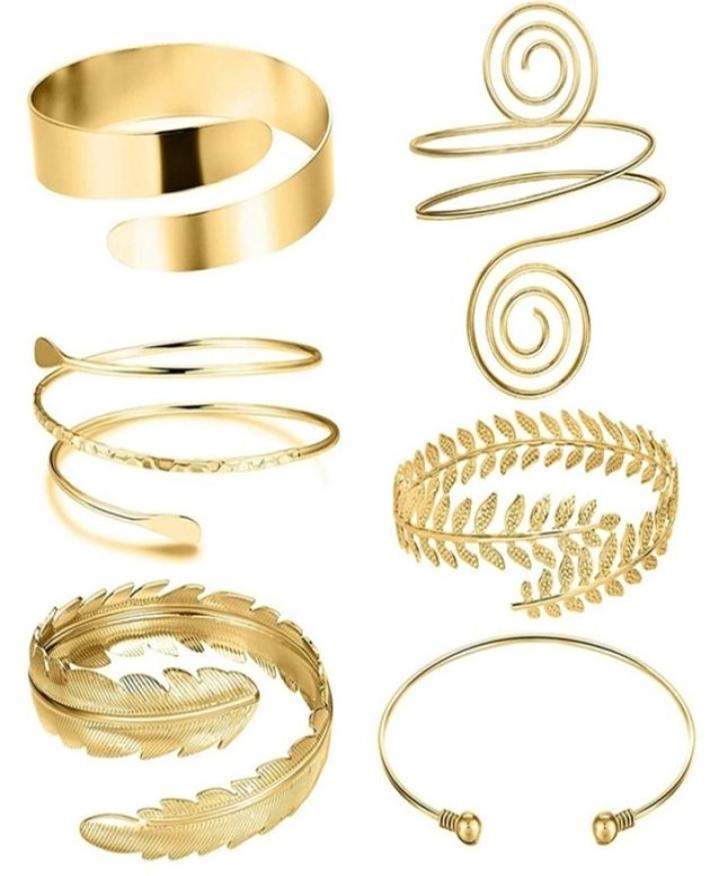 

6 PiecesSet Arm Bracelet for Women Girls Gold Color Mental Open Upper Arm Bangle Bracelet Simple Adjustable Armlet Armband Set 225121246