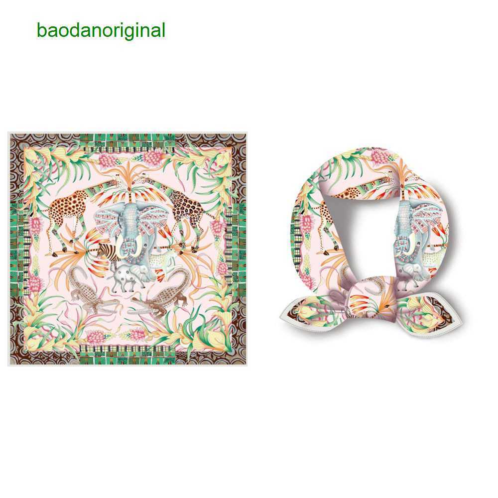 

Hemres Designer Scarves 2023 New Elephant Giraffe Animal Jungle Women's Square Silk Small Scarf 26LG