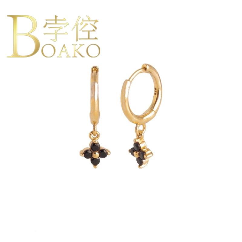 

Hoop Earrings & Huggie BOAKO 925 Sterling Silver For Women Snowflake Black Zircon Earring Hoops Earings Luxury S925 Jewelry Pendientes