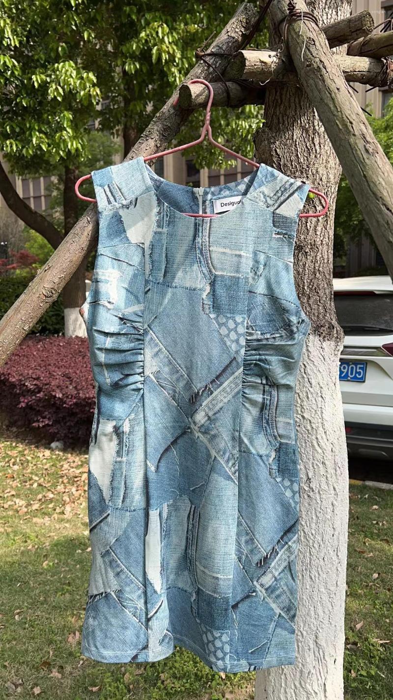 

Casual Dresses Spring Spanish Women's Sleeveless Denim High Stretch Dress