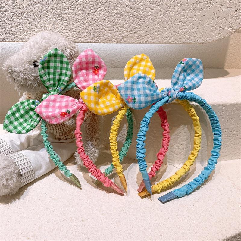 

Hair Accessories 2023 Fashion Korean Children's Cute Adjustable Plaid Fabric Ears Headband Sweet Girl Princess Folds Hairband