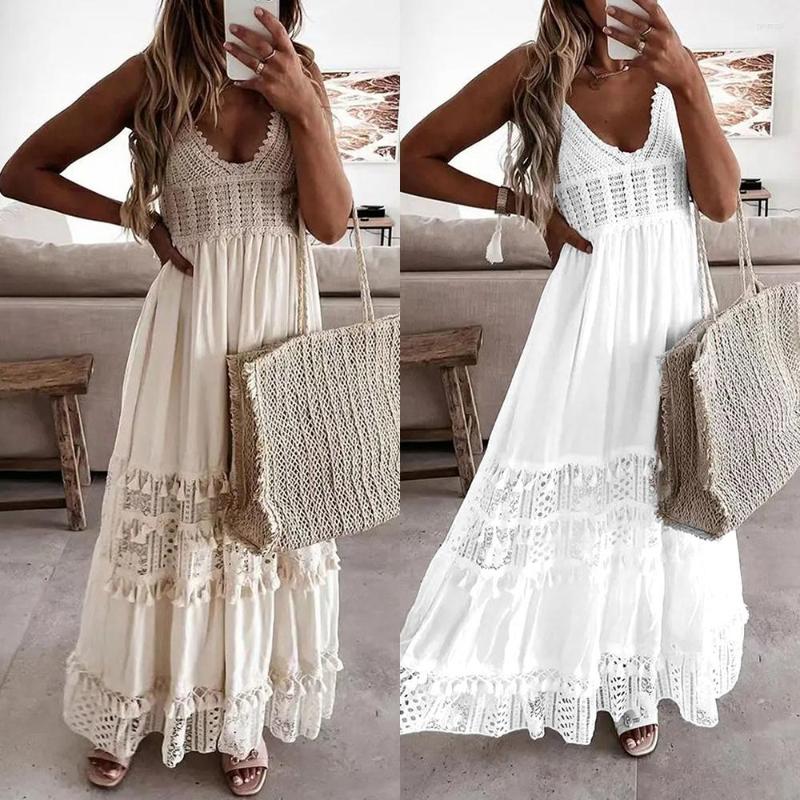 

Casual Dresses Bohemian Lace Beach Resort Long Dress For Women 2023 Pullover Mini Summer Elegant Sexy Skirt Vestido Evening Wed, Beige