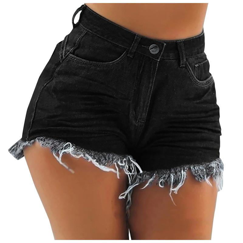 

Women's Jeans Sexy Shorts Waist Fashion Hole Tassel Casual High Denim Skinny, Black