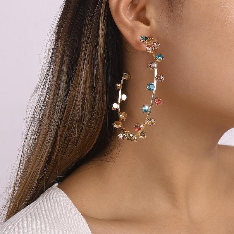 

Hoop Earrings High Qualtiy Rhinestone Gems 7cm For Women Fashion Jewelry Trendy Girls Statement Accessories