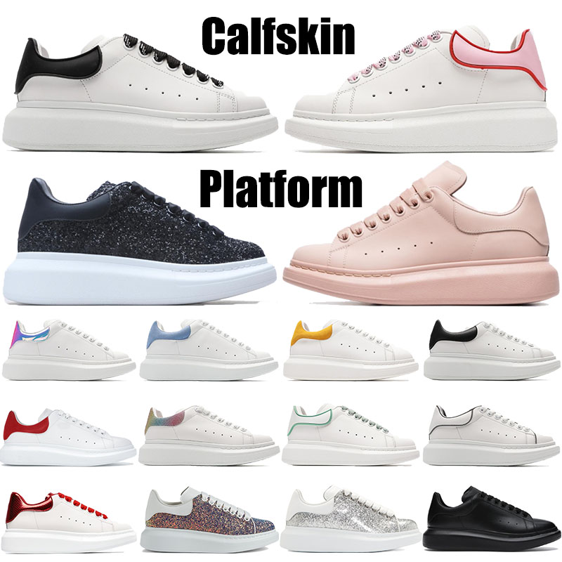 

Luxury Sneaker calfskin oversized platform casual shoes white black red trim reflective rainbow glitter Shock Pink silver Sequin mens womens designer sneakers, 01 black trim