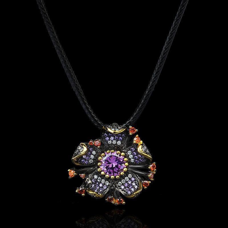 

Pendant Necklaces CIZEVA 2023 Fashion Vintage Sunflower Zircon Clavicle Necklace Ladies Charm Black Gold With Rope Chain