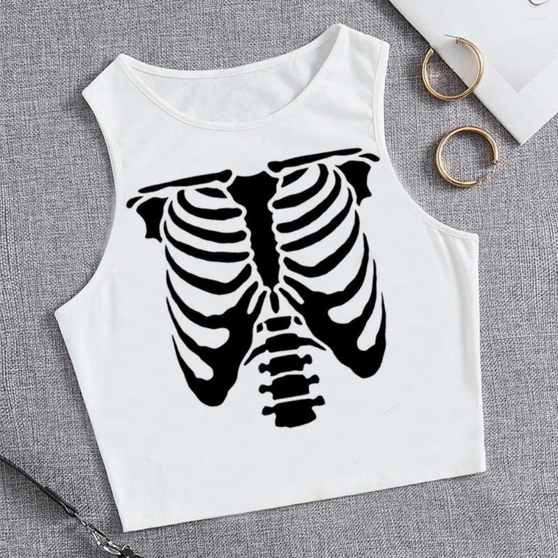 

Women's Tanks Skeleton Tank Top Vintage Hippie Goth Crop Female Kawaii Cute Gothic Tshirt, Picture shown