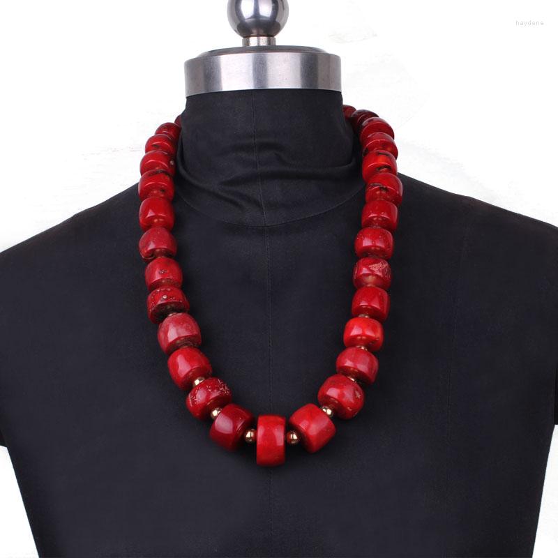 

Necklace Earrings Set Dudo Red Coral Jewelry 18-25mm Big Original Beads 26 Inches Nigerian Wedding, Picture shown