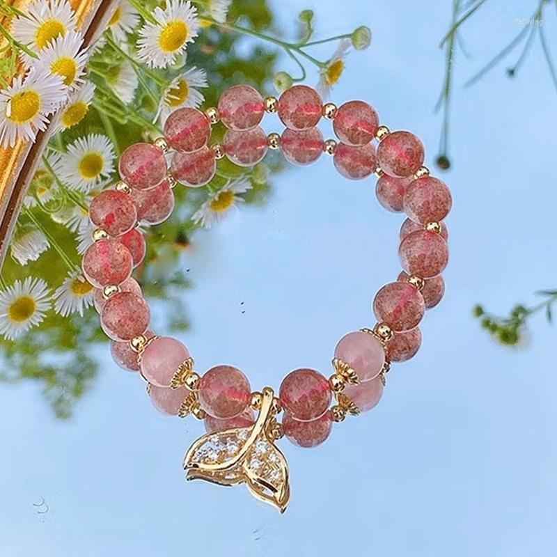 

Charm Bracelets Cute Pink Color Beaded Jewelry Mermaid's Tail Natural Stone Jewellery Dirlfriend Love Gift Size Adjustable