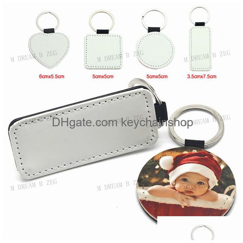 

Key Rings Dhs Sublimation Chain Blank Pu Leather Keychain Transfer Printing Ring Singlesided Printed Pendant Diy Strip 4 Styles Drop Dhe4T