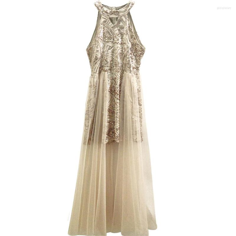 

Casual Dresses 2023 Sexy Elegant Mesh Vestido De Festa Ladies Girls Sequined Slim Bodycon Evening Party Dress Brithday Celebrate Banquet, Golden