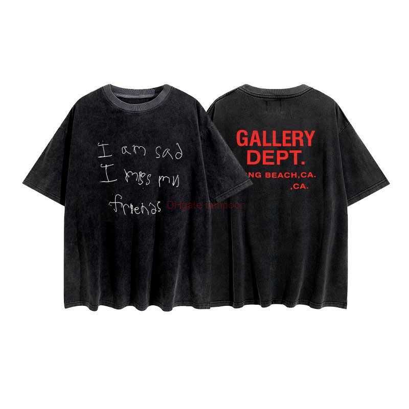 

Designer Fashion Clothing Tees Tshirt Galleryes Depts Summer Graffiti Letter Print Short Sleeve High Street Washed Used Cotton Tshirts for Men Women Luxury Casual T, Wash water black