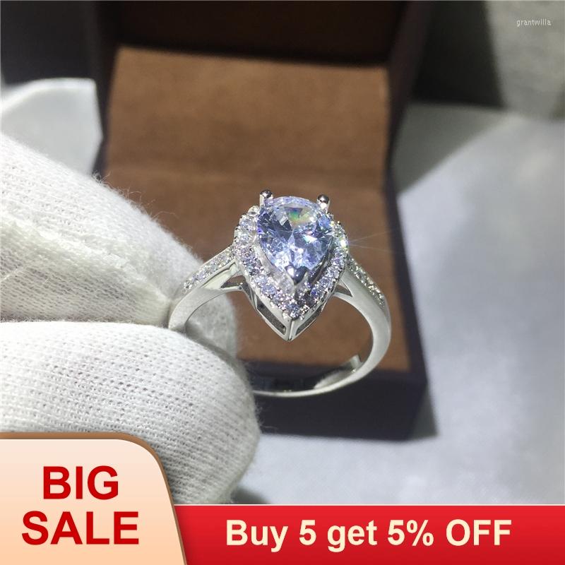 

Cluster Rings Fashion Stunning Pear Cut 5A Zircon Stone 925 Sterling Silver Engagement Wedding Ring Sz 5-11 Gift