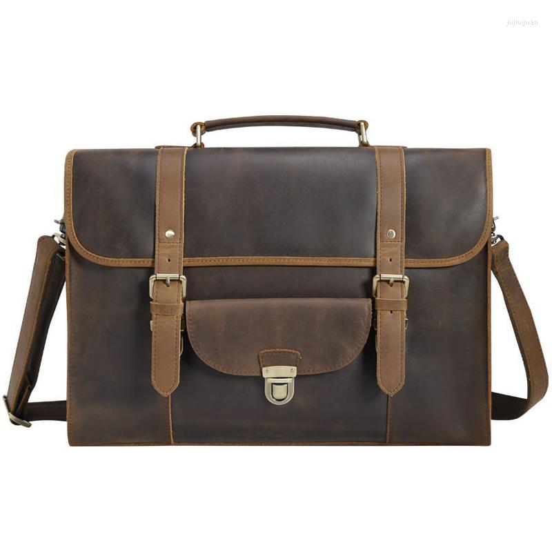 

Briefcases Luufan Men Genuine Leather Retro Office Business Backpack Briefcase 15.6" Laptop Case Messenger Women Bag, Brown