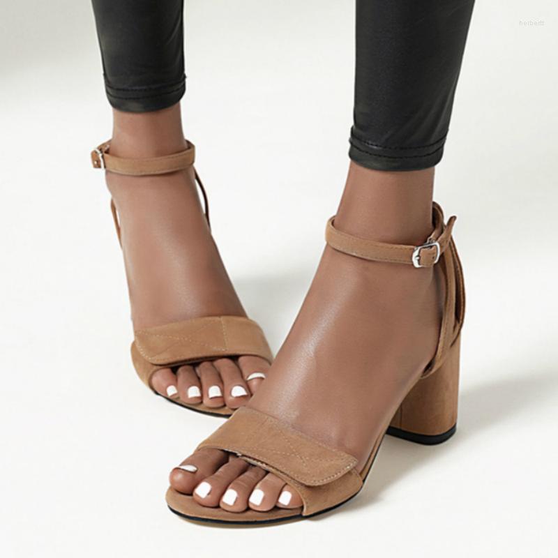 

Sandals ENMAYER Fashion Block Heels Women Shoes Classic Black Women's Summer Elegant Peep Toe Straps Party Brand, Brown