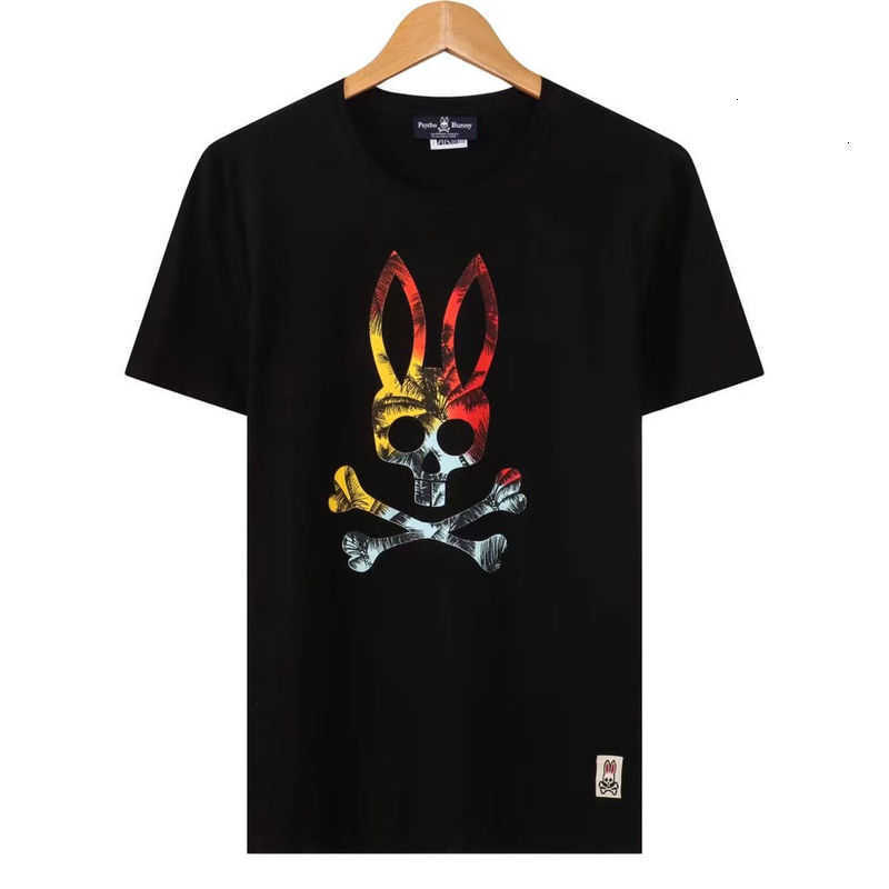 

Psycho Bunny 2023 Summer New Short Sleeve Cotton Skull Rabbit Cartoon Print Casual T-shirt Men's Fashion Brand Versatile S5kn 2vvz, White