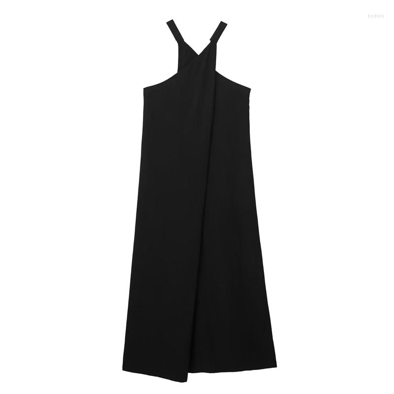 

Casual Dresses Summer Fashion Slimming Linen Cross Dress Slim Fit Backless Sleeveless Suspenders Black