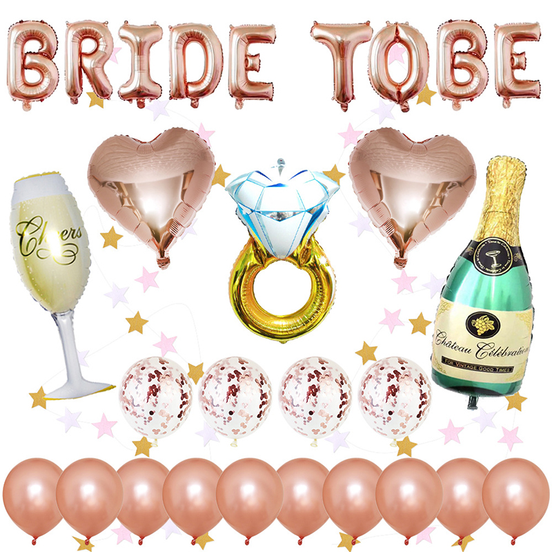 Bachelorette Party Decorations Kits-Rose Gold Bridal Shower Party Decor and Supplies Bride to Be Balloons, Ring Champagne Foil Balloons for Bridal Shower