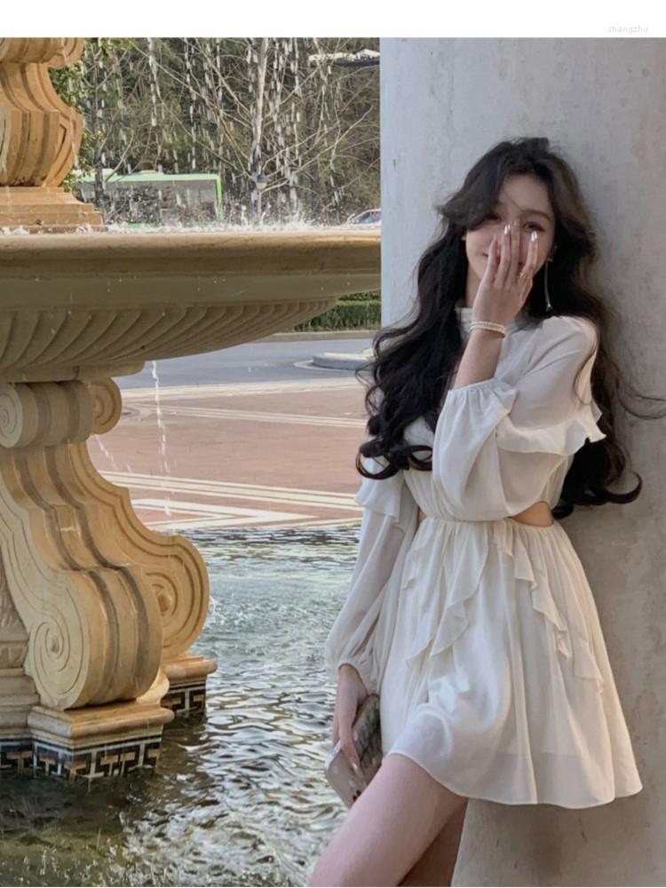 

Casual Dresses 2023 Summer Beach Holiday Y2k Ruffles Long Dress Vintage Office Lady Sleeve Elegant Party Korean Clothing, Mini dress