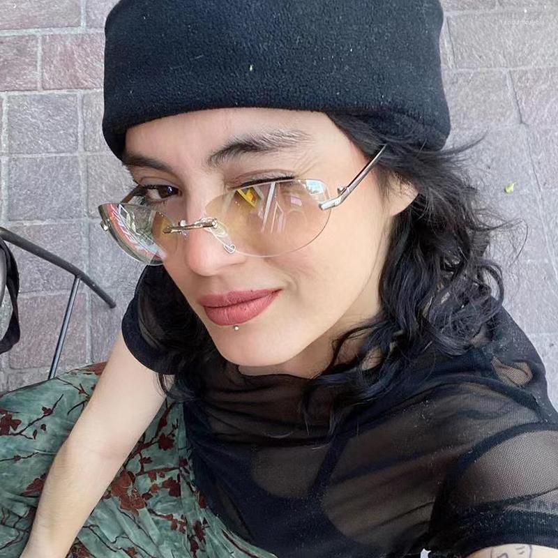 

Sunglasses Fashion Oval Women's Rimless Futuristic Glasses Y2K Sexy Spice Girl Sun Retro Frameless Eyeglasses Oculos