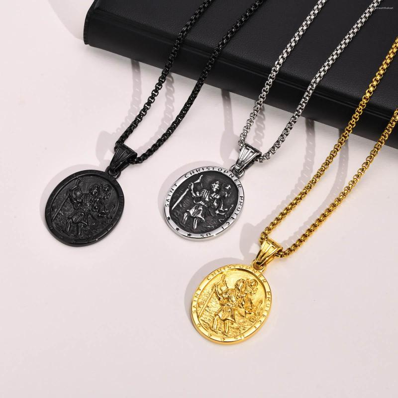 

Pendant Necklaces Christopher Men Necklace Oval Stainless Steel Cross Catholicism Religious Jewelry