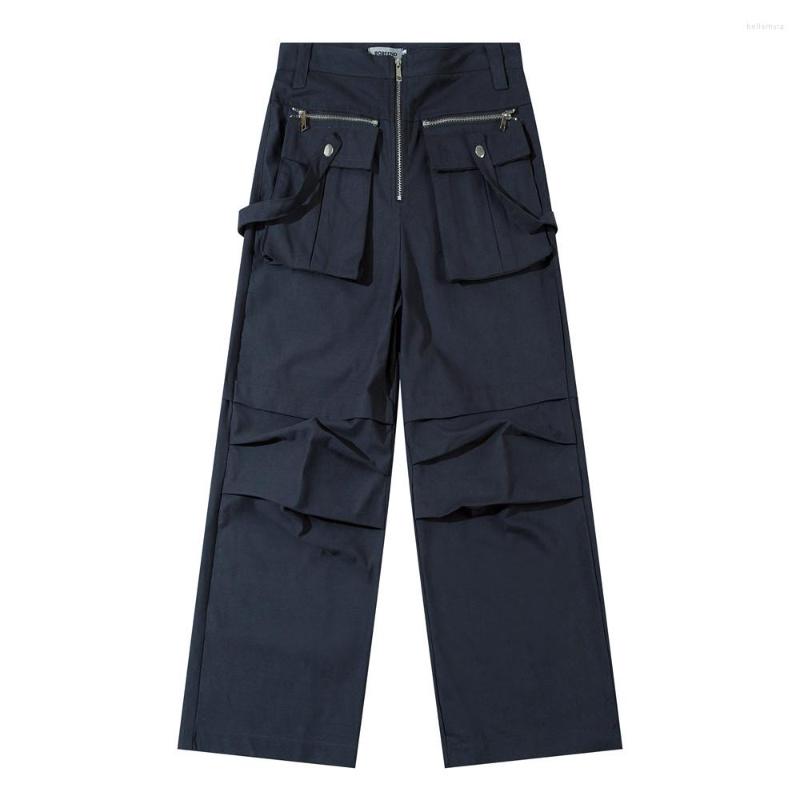 

Men's Pants Man High Street Design Zipper Pocket Cargo Men's Functional Casual Straight Trousers Sweatpants Men Fashion Sports, Black
