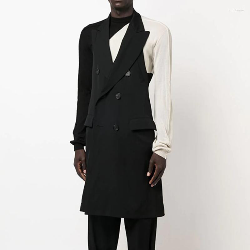 

Men' Vests Fashionable Sleeveless Medium And Long Casual Personalized Waistcoat Korean Double Breasted, Black