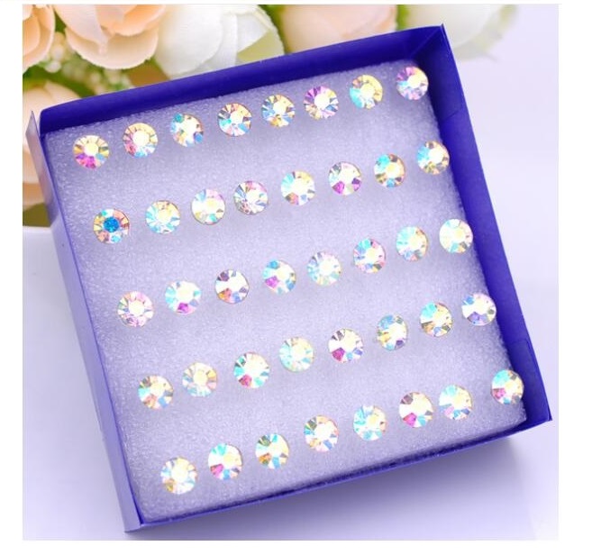 

wholesale 2~6mm diameter High imitation diamond earrings Inlaid diamond Shiny Multicolored Stud Non fading Resin material for allergy prevention women earrings