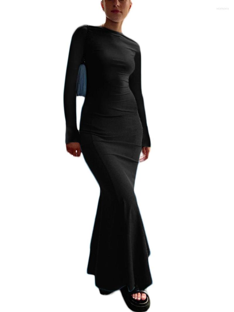 

Casual Dresses Women S Backless Y2K Open Back Long Sleeve Cut Out Bodycon Fish Tail Dress Party Evening Beach, B-caramel