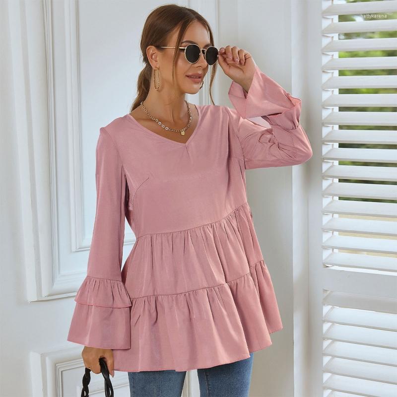 

Women's Blouses Women Tiered Long Sleeve Shirt V-Neck Ruffle Flowy Hem Peplum Top Tunic Blouse, Picture shown