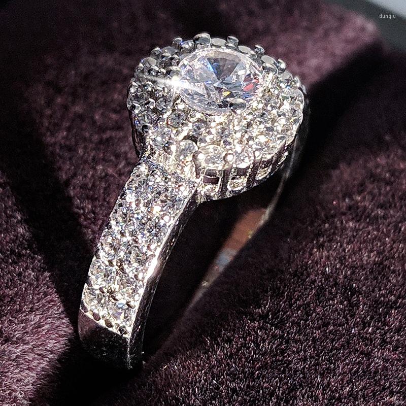

Cluster Rings Christmas SoLove Real 925 Sterling Silver CZ Stone Engagement Ring Anel For Women Wedding Round Elegant And Graceful LR783S