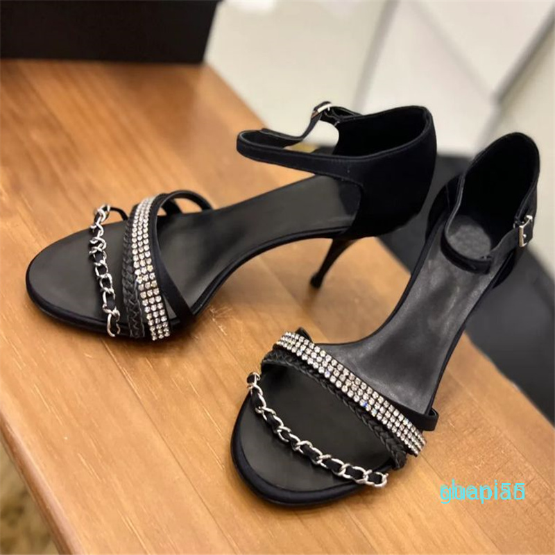 

Designer Women flip flop Sandals Flat Slippers Casual Calfskin Rhinestone Black open toe lace up heels Mule Sandal Summer Ladies Beach Slipper, #10