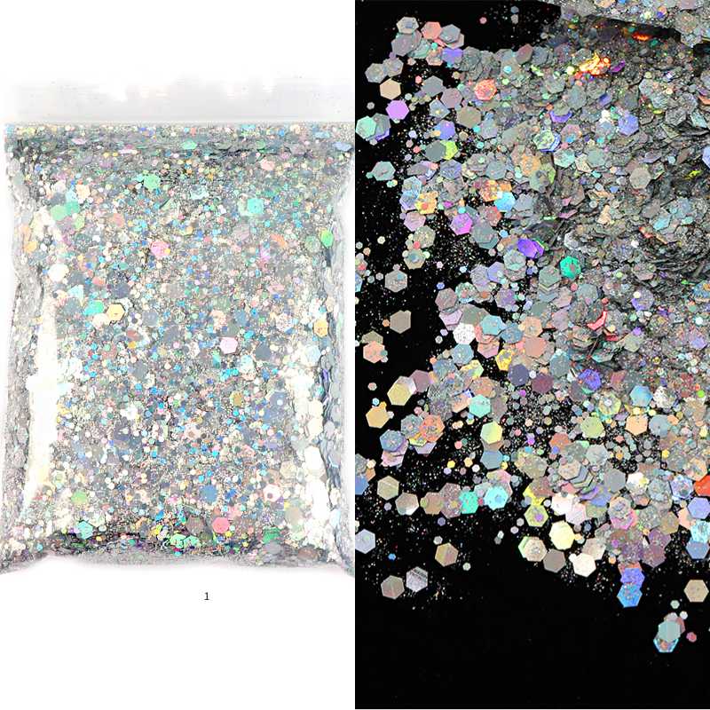 

Nail Glitter 50g/Bag Holographic Powder Colorful Mixed Size Hexagon Flakes Sequins Art Decoration Pigment DustNail