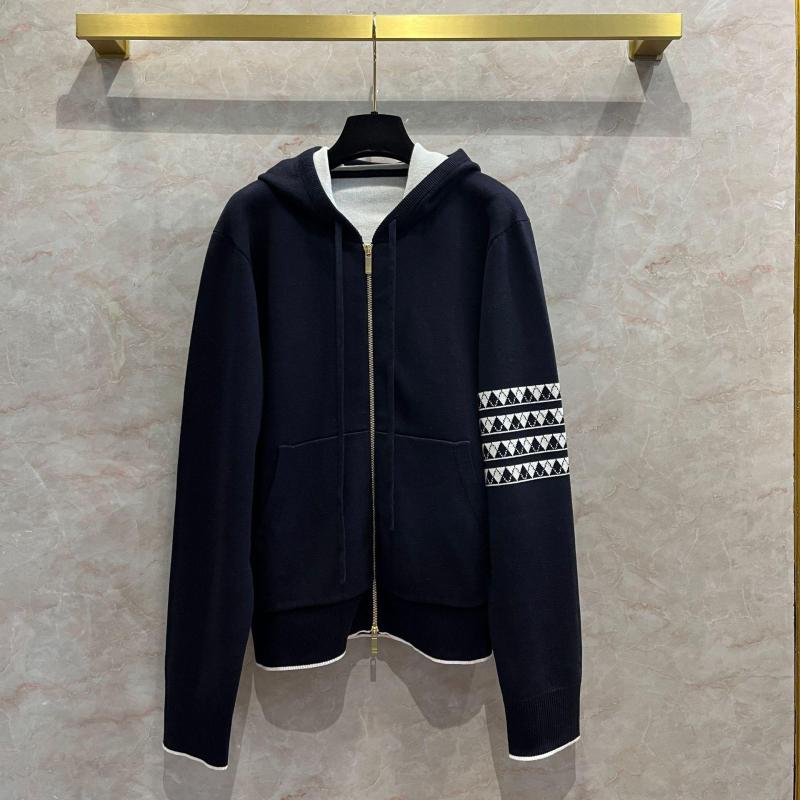 

Women' Jackets High Quality Hooded Sweater With A Rhombus Dog Embroidered Zipper At The Back Unisex Knitted Jacket, Navy