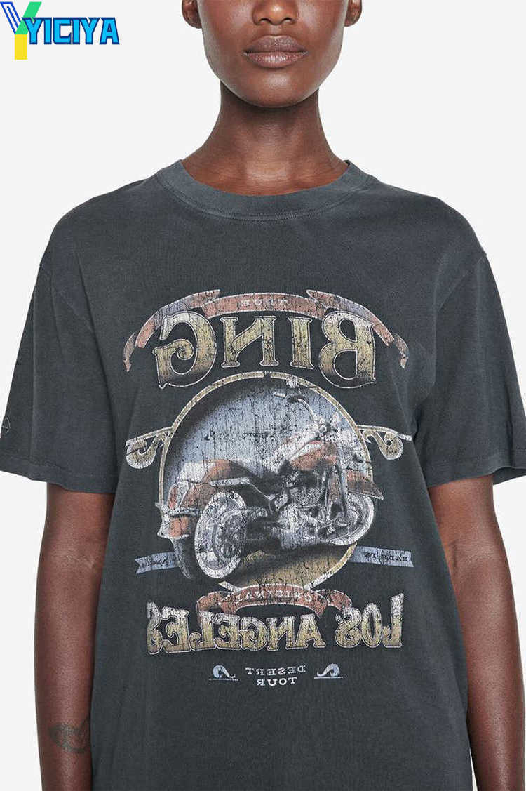 

YICIYA Vintage Motorcycle T shirt Letter Print Washed T-Shirt Los Angeles BINGs Black Gray Cotton Women Short Sleeve Tee Top female, 01