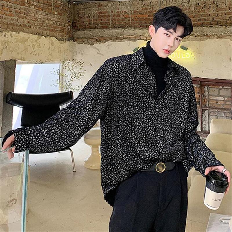 

Men's Casual Shirts Gold Velvet Bronzing Shirt Men Camisa Masculina Teenage Fashion Loose Mens Silver Sequins Black B465Men's