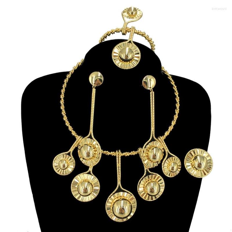 

Necklace Earrings Set African Women Banquet Dating Wedding Accessory Est Brazilian 24K Gold Plated FHK15003, Picture shown